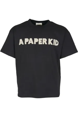 A PAPER KID Tops, Heren, Zwart, L, Katoen, Zwart T-shirt met Groot Logo