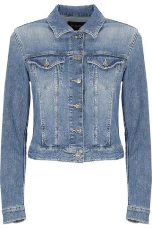 Dondup Jassen, Dames, Blauw, L, Katoen, Blauwe Katoenen Spijkerjasje met Kraag