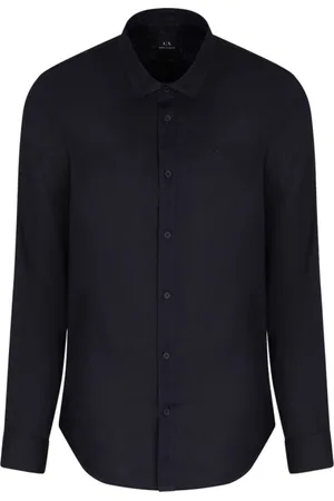 Armani Exchange Overhemden, Heren, Blauw, S, Linnen, Klassieke Linnen Overhemd Minimalistisch Ontwerp