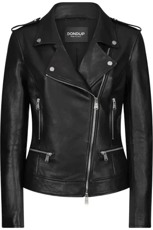 Dondup Jassen, Dames, Zwart, M, Zwarte Bikerjas met Asymmetrische Sluiting