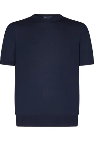 DRUMOHR Tops, Heren, Blauw, 2Xl, Wol, Luxe Blauw Cashmere Blend T-Shirt