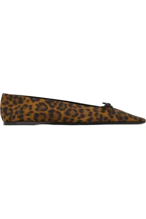 Saint Laurent Schoenen, Dames, Bruin, 37 EU, Bruine Strik Detail Leren Platte Schoenen