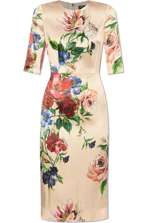 Dolce & Gabbana Kleedjes, Dames, Roze, S, Leer, Jurk met bloemenmotief