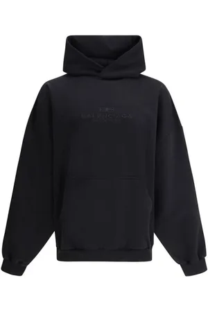 Balenciaga Sweatshirts & Hoodies, Heren, Zwart, XS, Katoen, Oversized Hoodie met Geribbelde Zoom