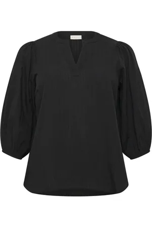 Kaffe Blouses & Shirts, Dames, Zwart, 6Xl, Katoen, Zwart Diepe Blouse met ¾ Mouwen