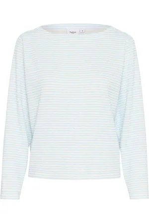 Saint Tropez Tops, Dames, Blauw, L, Gestreepte longsleeve T-shirt top