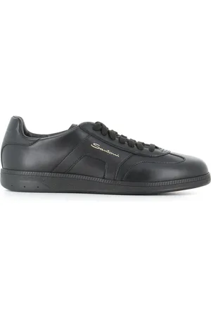 santoni Schoenen, Heren, Zwart, 43 EU, Leer, Zwarte leren sneaker
