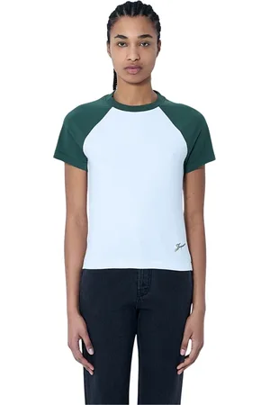 Jacquemus Tops, Dames, Wit, L, Katoen, Contrastpanel Crewneck T-shirt met Logo
