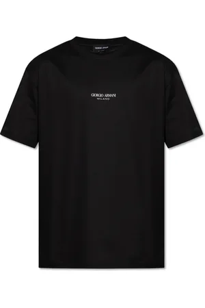 Giorgio Armani Tops, Heren, Zwart, M, Katoen, T-shirt met bedrukt logo