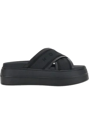 Hogan Schoenen, Dames, Zwart, 38 1/2 EU, Zwarte Plateausandalen met Gekruiste Banden