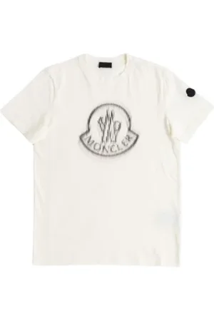 Moncler Tops, Dames, Wit, M, Katoen, Blurred Logo Off- T-shirt