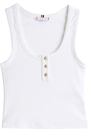 Tommy Hilfiger Tops, Dames, Wit, XS, Katoen, Slim Henley Scoop-Neck Tank Top