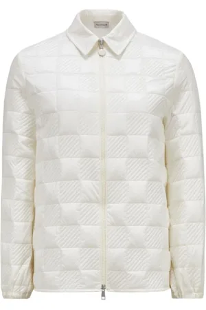 Moncler Jassen, Dames, Wit, M, Katoen, Gewatteerd Zip-Up Shirt met Dambordpatroon