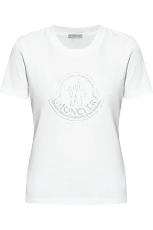 Moncler Tops, Dames, Wit, M, Katoen, Rhinestone-Logo Katoenen T-Shirt