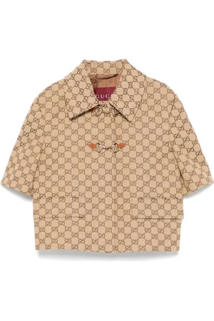 Gucci Jassen, Dames, Bruin, M, Bruine Camel Jacks met Korte Mouwen