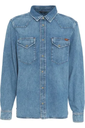 7 for all Mankind Overhemden, Heren, Blauw, M, Denim, Denim Western Shirt