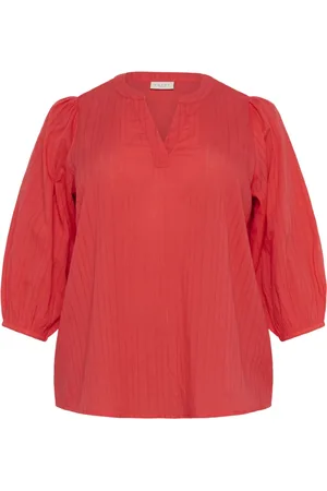 Kaffe Blouses & Shirts, Dames, Rood, 4Xl, Katoen, Hibiscus Blouse met ¾ Mouwen
