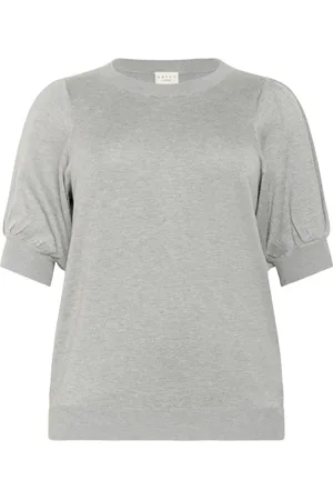 Kaffe Truien, Dames, Grijs, L, Grijs Melange Plooi Pullover Trui