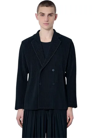 Issey Miyake Jassen, Heren, Zwart, M, Polyester, Geplooide Double-Breasted Blazer