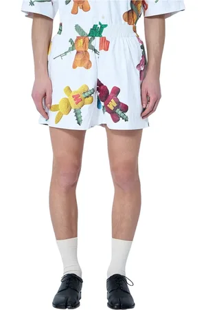 WALTER VAN BEIRENDONCK Korte broeken, Heren, Wit, M, Logo Beer Motief Shorts