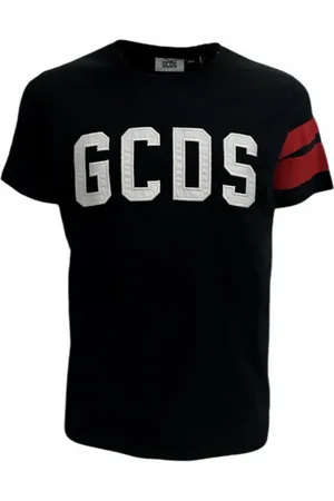 GCDS Tops, Heren, Zwart, S, Katoen, Zwarte korte mouwen katoenen T-shirt met logopatch