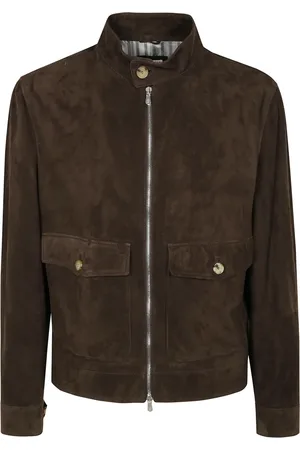 Brunello Cucinelli Jassen, Heren, Bruin, L, Leren Bomberjack