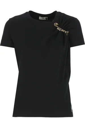 Elisabetta Franchi Tops, Dames, Zwart, M, Katoen, Zwart T-shirt met logopin