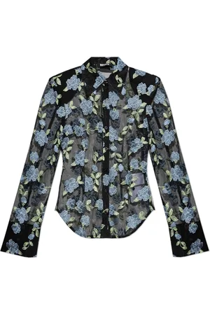 ROTATE Blouses & Shirts, Dames, Zwart, S, Transparant Bloemenpatroon Shirt