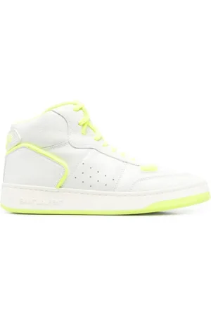 Saint Laurent Schoenen, Dames, Wit, 37 1/2 EU, Leer, Geperforeerde Two-Tone High-Top Sneakers