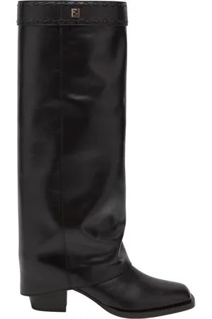 Fendi Schoenen, Dames, Zwart, 36 EU, Hoge Leren Laarzen