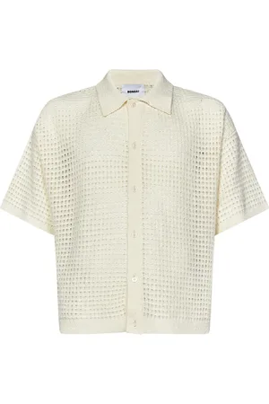 BONSAI Overhemden, Heren, Wit, L, Katoen, Witte Opengebreide Shirt voor Mannen