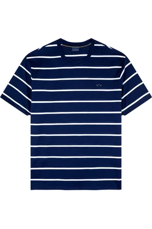 Paul & Shark Tops, Heren, Blauw, XL, Katoen, Gestreept katoenen T-shirt met metalen haai