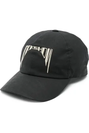 Rick Owens Accessoires, Heren, Zwart, M, Zwarte Geborduurde Logo Pet Gebogen Klep