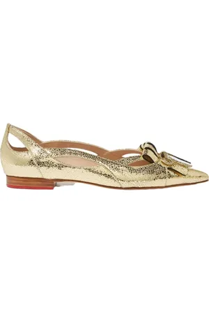 Scarosso Schoenen, Dames, Geel, 38 1/2 EU, Leer, 24K Wave Fringe Ballerina`s