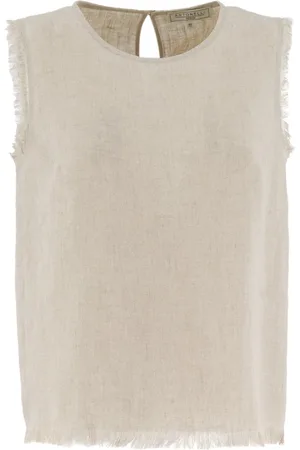 ANTONELLI Tops, Dames, , M, Linnen, Linnen Mouwloze Top met Franjes