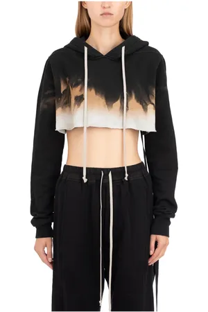 Rick Owens Sweatshirts & Hoodies, Dames, Zwart, S, Katoen, Cropped Hoodie Terra
