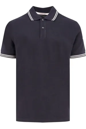 Moncler Tops, Heren, Blauw, XL, Katoen, Polo Shirt van Katoen met Contrasterend Profiel