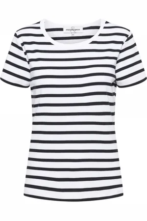 &Co Woman Tops, Dames, Blauw, S, Katoen, T-shirt met korte mouwen en ribstrepen