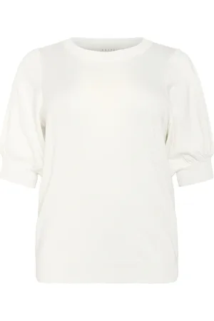 Kaffe Truien, Dames, Wit, XL, Nylon, Plooi Pullover Trui in Krijt