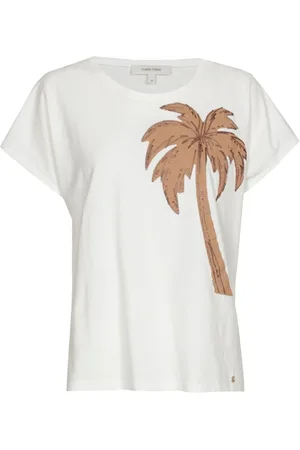 Marie Méro Tops, Dames, , S, Katoen, Witte T-shirt met palmboom borduursel