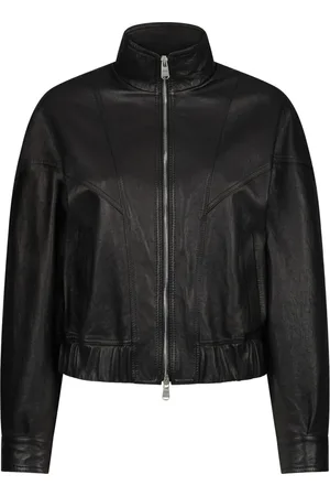 Dondup Jassen, Dames, Zwart, S, Zwarte Leren Bomberjack met Rits