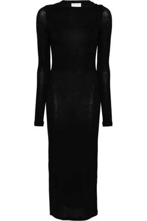 Saint Laurent Kleedjes, Dames, Zwart, S, Zwarte Gebreide Jurk met Cowl-Hals