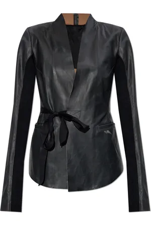 Rick Owens Jassen, Dames, Zwart, M, Leer, Leren jas Hollywood