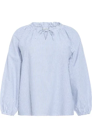 Kaffe Blouses & Shirts, Dames, Blauw, XL, Katoen, Gestreepte blouse met pofmouwen