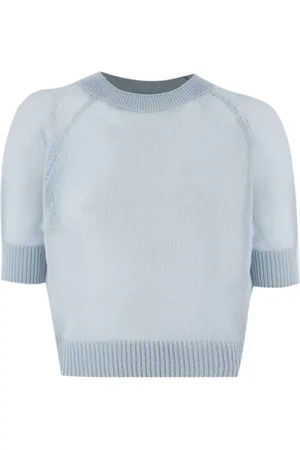 ERMANNO SCERVINO Truien, Dames, Blauw, L, Kasjmier, Kasjmier Korte Mouw Ronde Hals Trui