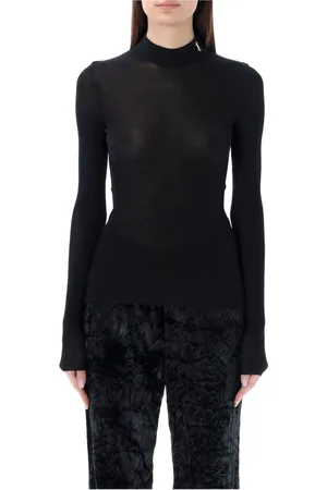 Saint Laurent Truien, Dames, Zwart, S, Silk Cassandre Ribgebreide Trui
