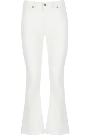 Dondup Broeken, Dames, Wit, W28, Katoen, Witte Katoenen Jeans met Juweelknoop