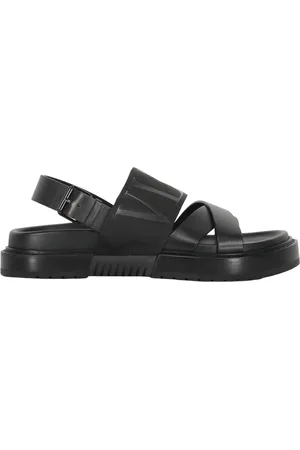 VALENTINO GARAVANI Schoenen, Heren, Zwart, 39 1/2 EU, Leer, Logo Detail Leren Pantoffels met Gesp