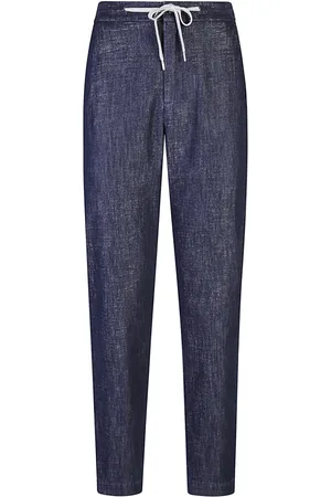ELEVENTY Broeken, Dames, Blauw, XL, Denim, Denim Joggingbroek met Koord