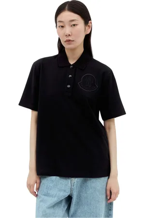 Moncler Tops, Dames, Zwart, S, Katoen, Polo Shirt met Logo Patch